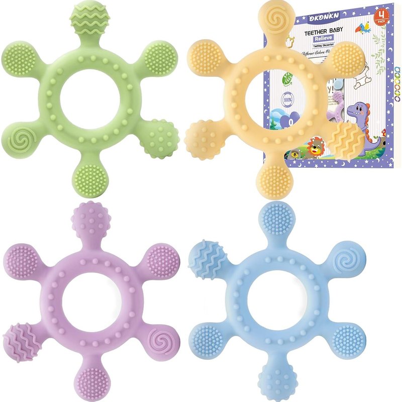 4 Pcs Anneau Dentition Bebe,Bebe Naissance¿Jouet Bebe 0-3-12 Mois,Accessoires D'allaitement Sans Bpa Cadeau Naissance Fille Et Garçon Pour Bébés De 3 Mois Et Plus (Garçon)