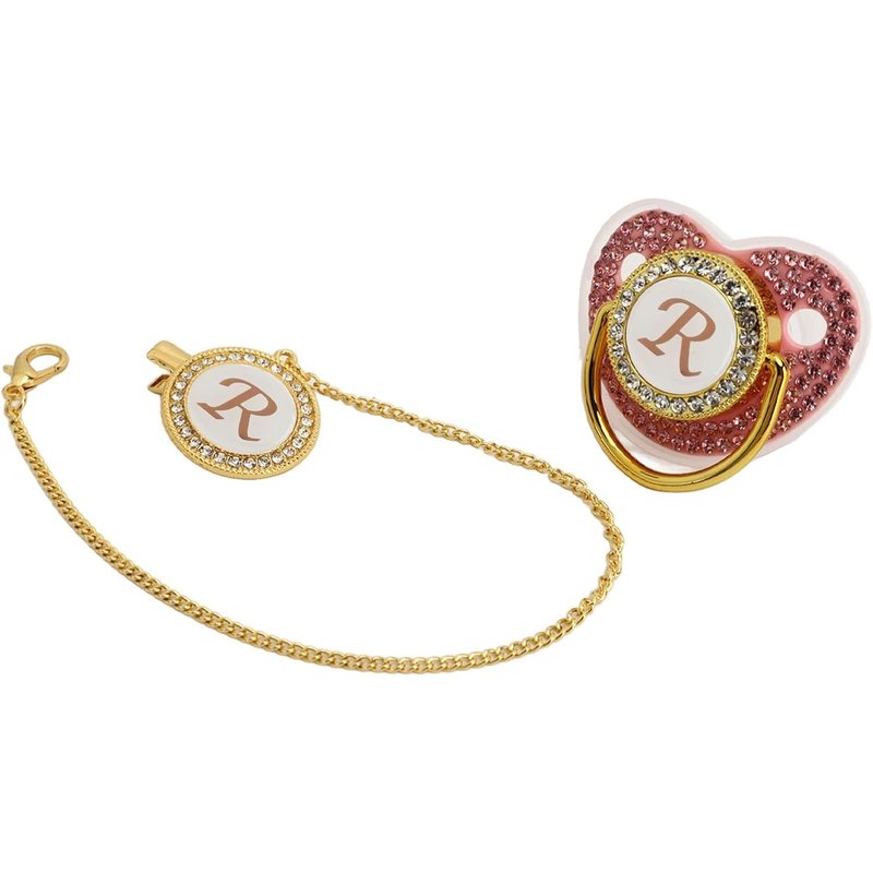 Sucette Pour Bébé,26 Lettres En Silicone Personnalisées Avec Attache-Tétine,Design Incurvé,Strass,Tétine Sûre Pour Nouveau-Né Pour Bébés Allaités,Nouveau-Né Fille,Maison (Lettre R)