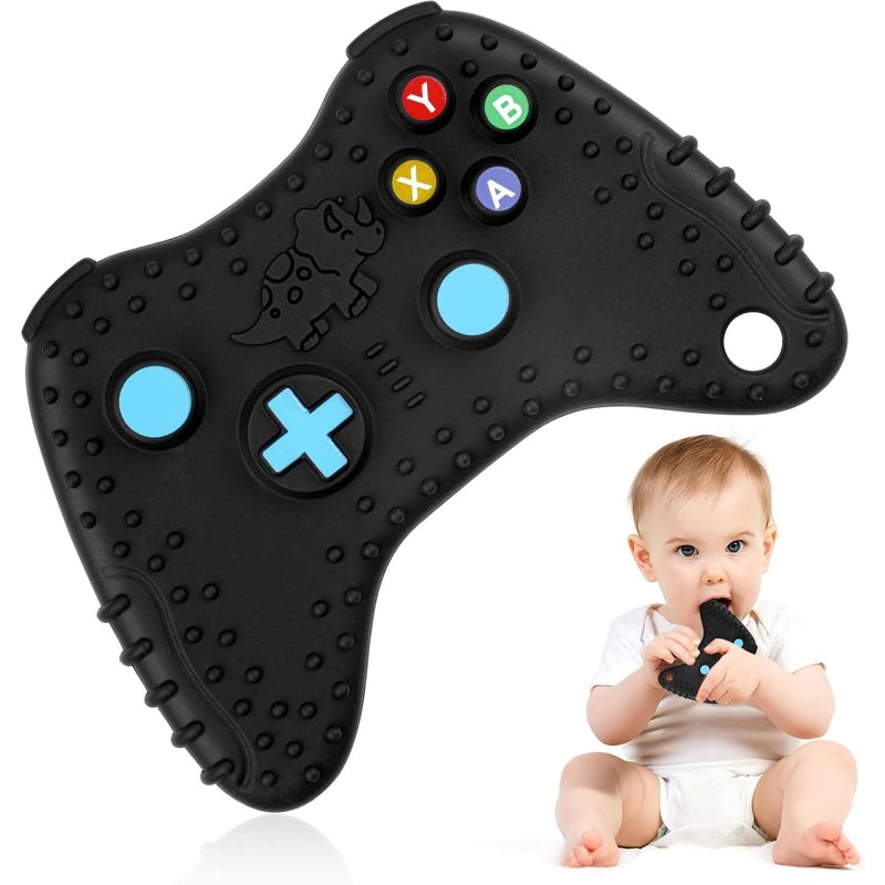 Anneau Dentition Bebe Silicone,Jouets De Dentition Avec Attache-Sucette,Jouet Dentition Bébé Manette De Jeu Télécommandée Pour Bébés Pour Nouveau-Nés Cadeaux Pour Bébé 6-12 Mois (Noir)