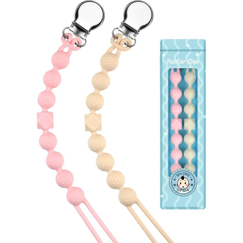 Attache Sucette Garçons Filles Silicone Soothie Tétine Clips Porte Accroche Chaîne Cadeau De Douche De Bébé Conception En Une Seule Pièce 2pcs(Rose,Beige)