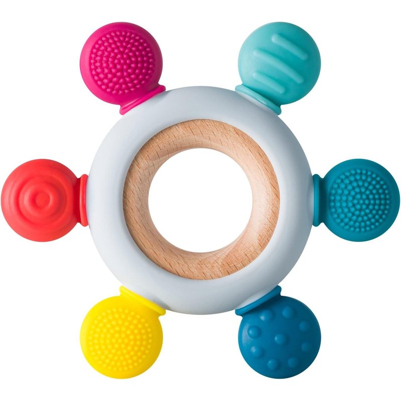 Jouets De Dentition Pour Bébé Jouets De Dentition En Silicone Sans Bpa Gouvernail En Silicone Avec Anneau En Bois Apaiser Les Gencives Des Bébés (Arc-En-Ciel)