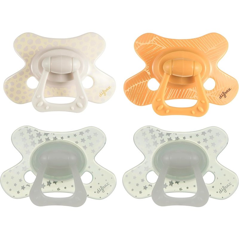 Tétine 12+ Mois-Sucette Naissance Avec Tétine Silicone-Beige & Jaune + Glow In The Dark Tétines-4 Pièces