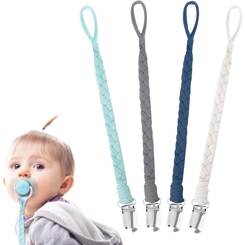Lot De 4 Attaches Factices,Sans Bpa,Attaches Tétines En Coton Pour Bébé,Attaches Sucettes Tressées Pour Nouveau-Né Garçons Filles Essentials,Attaches De Douche De Dentition Pour Bébé