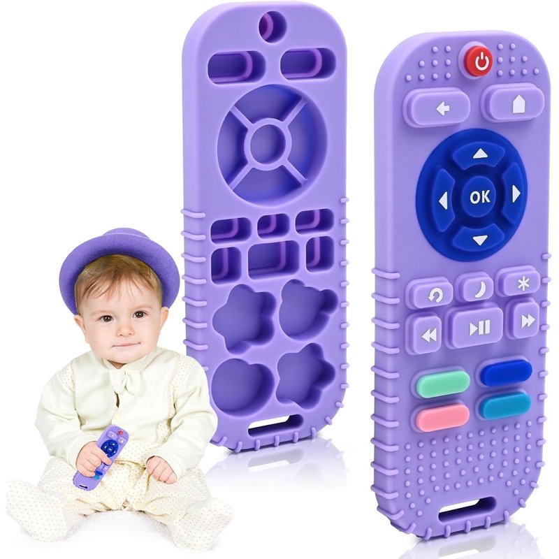 Anneau Dentition Bebe Silicone,Jouets De Dentition Pour Bebe 3 6 9 12 Mois Cadeau Naissance,Télécommande Silicone Dentition Jouet Bébé,Jouets Pour Bébés Autistes Garçon Fille,Pourpre