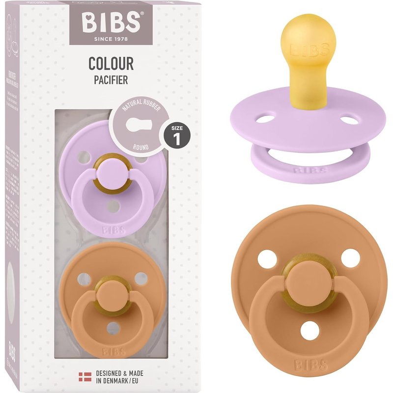 Tétine Colour. Lot De 2 Sucettes. Sans Bisphénol A,Téterelle Symétrique. Latex De Caoutchouc Naturel,Fabriqué Au Danemark,Taille 1 (0-6 Mois),Violet Sky/Pumpkin