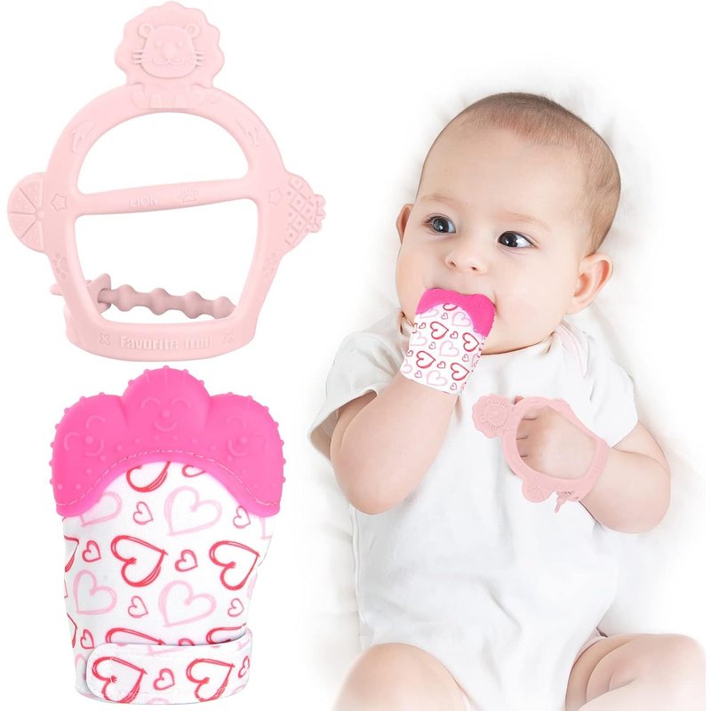 Moufle De Dentition En Silicone Alimentaire,2pcs Jouet De Dentition Pour Bébé Sans Bpa Aide À Prévenir Douleur De Dents Et De Gencives De Bébé,Pour Garçons Et Filles (Rouge)