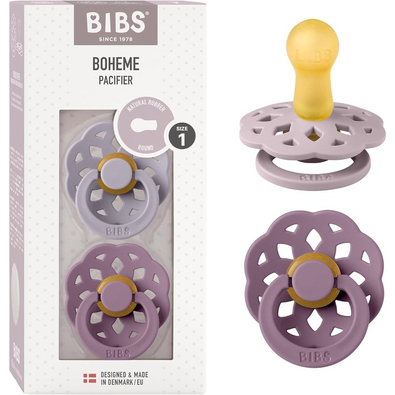 Boheme Lot De 2 Tétines. Sans Bisphénol A,Téterelle Ronde. Latex De Caoutchouc Naturel,Fabriqué Au Danemark. Taille 1 (0-6 Mois),Fossil Grey/Mauve