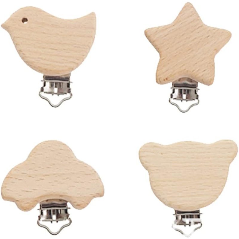 Attache Tetine Bois,4 Pièces Pince Attache Tetine,Kit Attache Tetine,Clip Attache Tetine,Sucette Clips Fixation Pour Garçons Filles Bébé