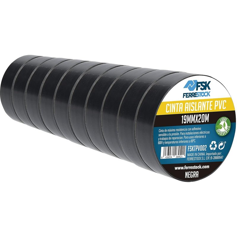 fsktpv002 Ruban Isolant,Noir,19 mm x 20 m,10 Unité