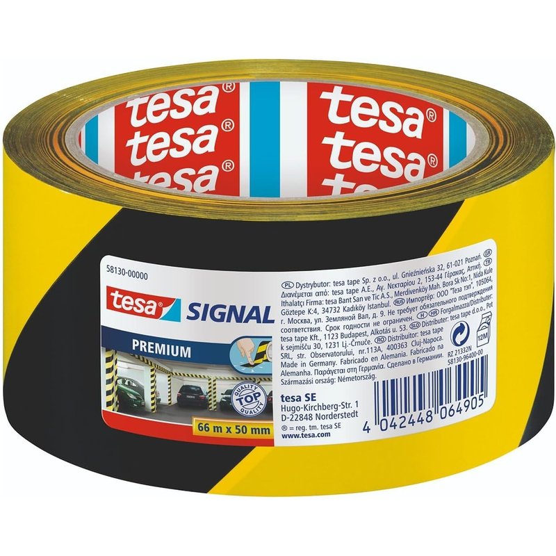 Signal Premium Ruban Adhésif de Marquage et d'Avertissement-Balisage et Signalisation Permanente des Zones Dangereuses-PVC Robuste-Noir-Jaune-66 m x 50 mm