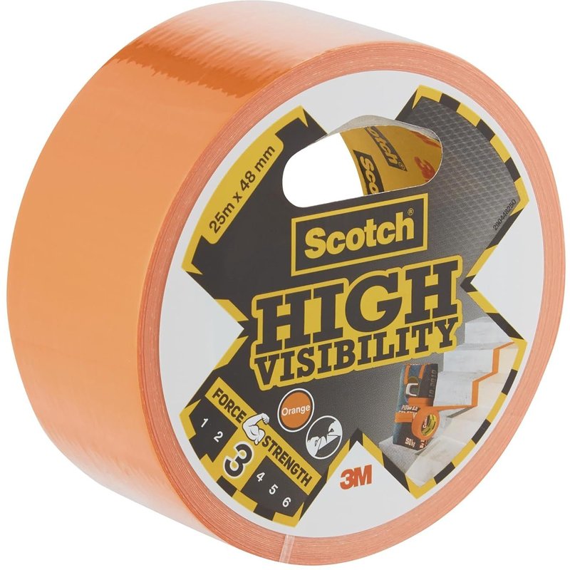 Ruban Adhésif en Toile Orange Haute Visibilité-1 Rouleau (25 m x 48 mm)Multi-usages,Forte Adhérence,Déchirable à la Main,Inscriptible,Pour Réparations et Regroupement