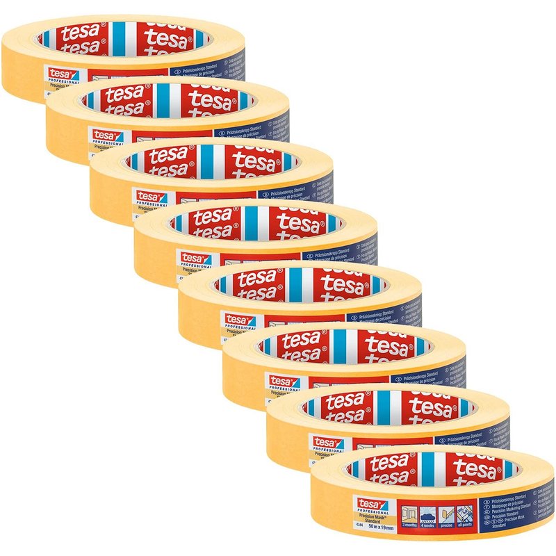 Crêpe de précision 4344 Standard-de 8-Crêpe de peintre professionnel avec support papier fin-pour masquer et couvrir avec précision-orange-50 m x 19 mm chaque