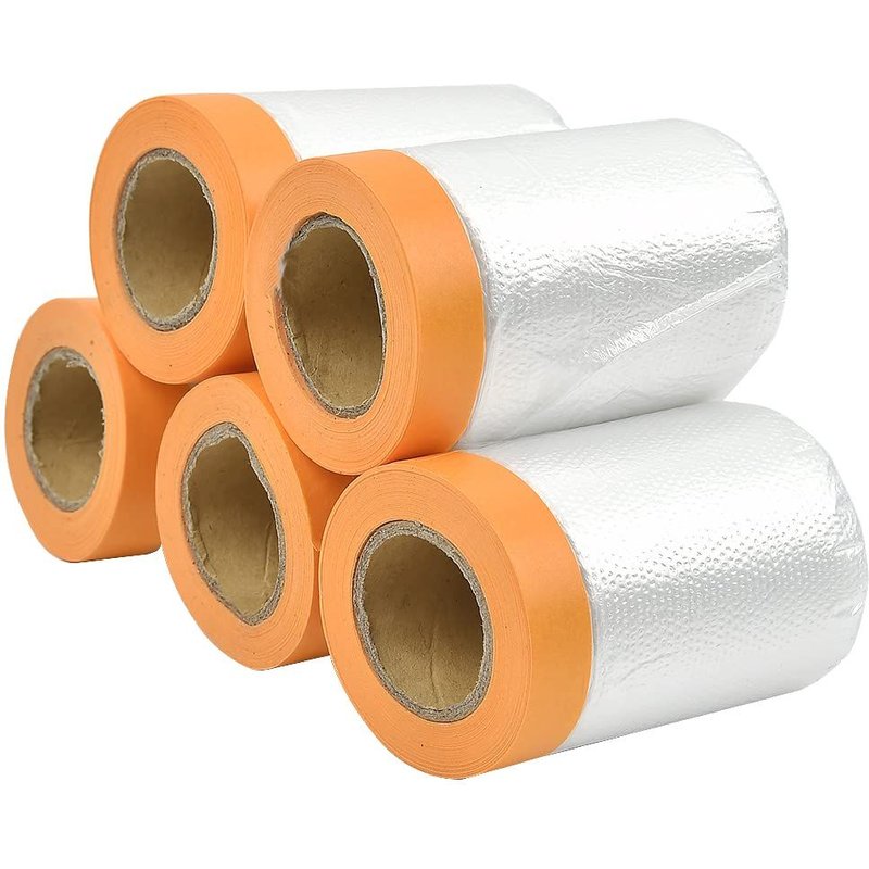 Lot de 5 Masker avec Ruban de Masquage,55cm*20M Transparent Ruban adhésif,Bâche de Protection en Plastique,Masquage et Protection Premium,protection sol peinture