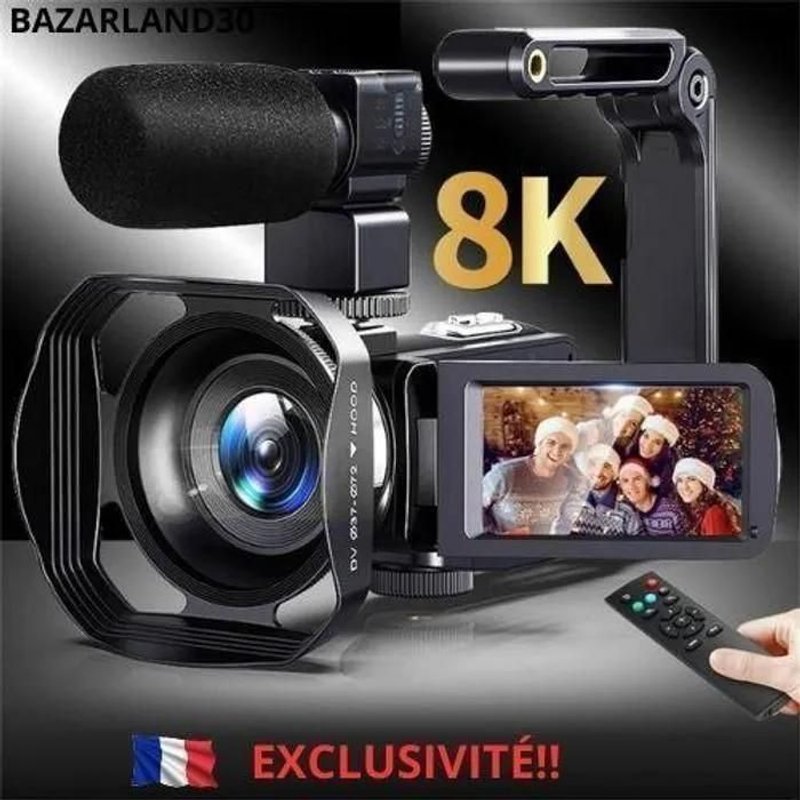 Caméra Vidéo 8K - BAZARLAND30 - Modèle avec Écran Tactile 3 Pouces - Zoom Numérique 18x - 48MP