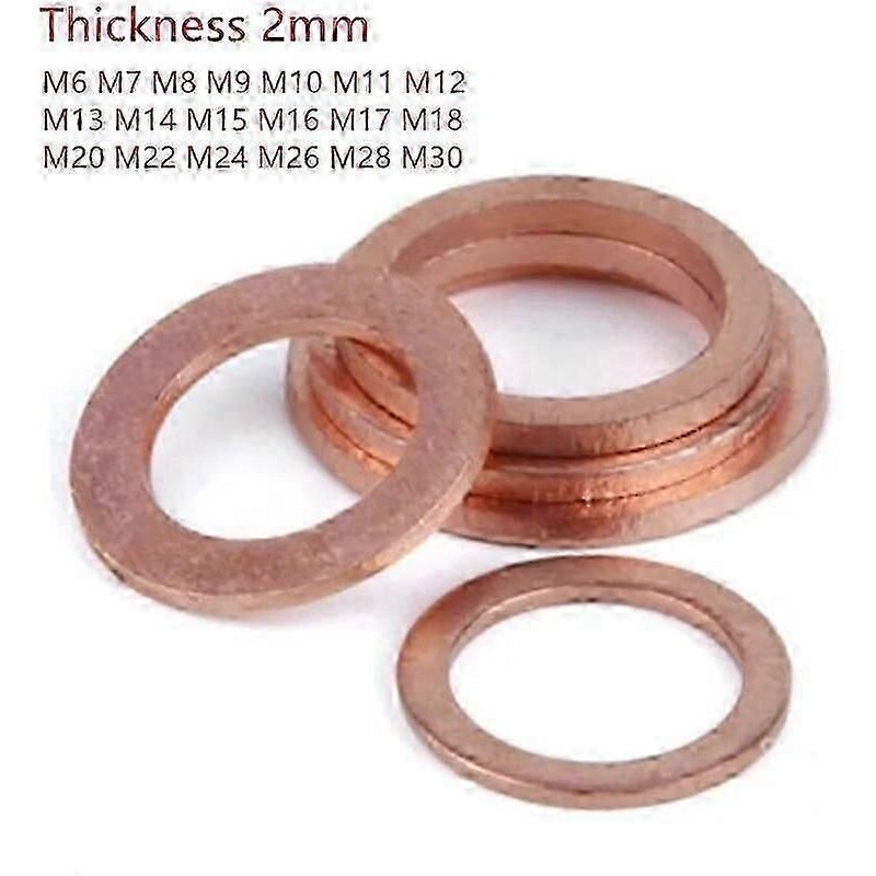Lot de 10 rondelles plates en cuivre massif, épaisseur 2 mm, M6, M8, M10, M12, M14, M15, M16, M18, M19, M20, M18 x 22 x 2 mm