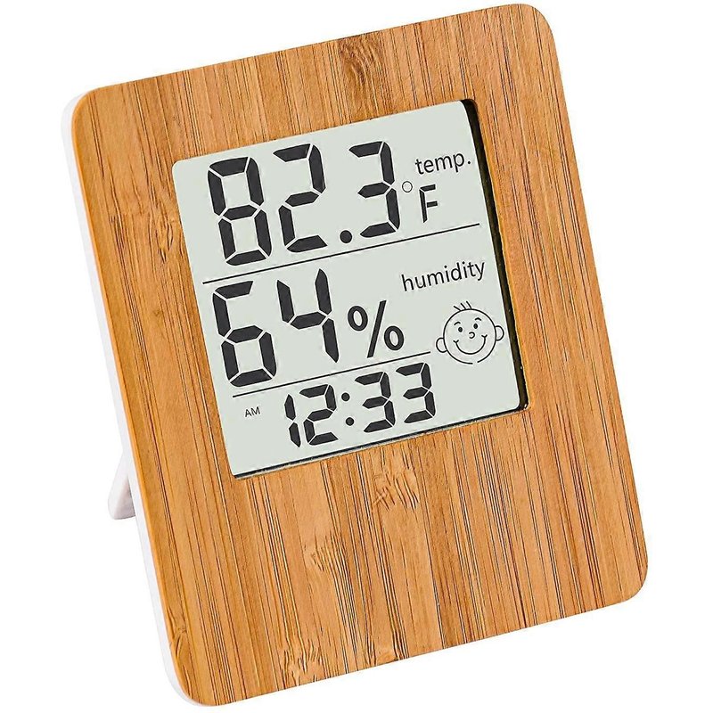 Capteur d'humidité Hygromètre Thermomètre-Horloge d'intérieur Hygromètre numérique décoratif en bambou