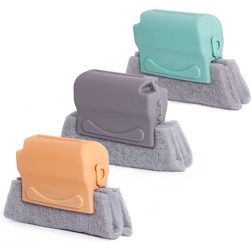 Brosse de nettoyage pour rainures de fenêtre, outil de nettoyage pour fentes de portes et fenêtres, outil de nettoyage pour fentes portatif, 3 pièces beige, gris, bleu