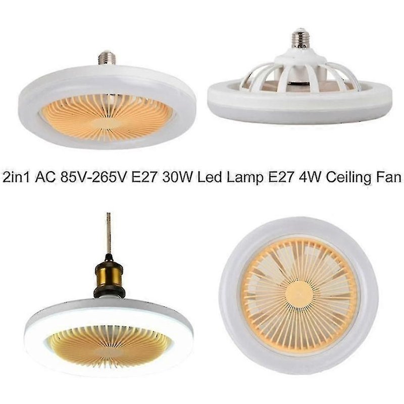 Ventilateur de plafond 30 W avec lampe d'éclairage, base de convertisseur E27 avec télécommande pour chambre à coucher, salon, maison W