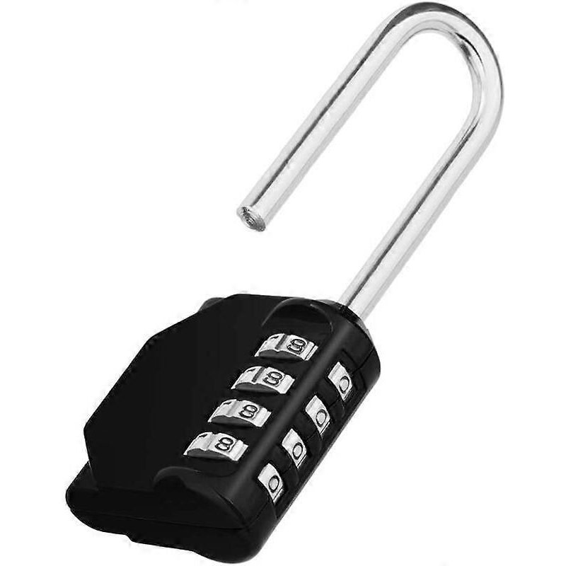 Cadenas à code extérieur long pour portail, abri de jardin, 4 grands chiffres Cadenas à combinaison long pour casier de sport, collège, école, Serrure combinée noire