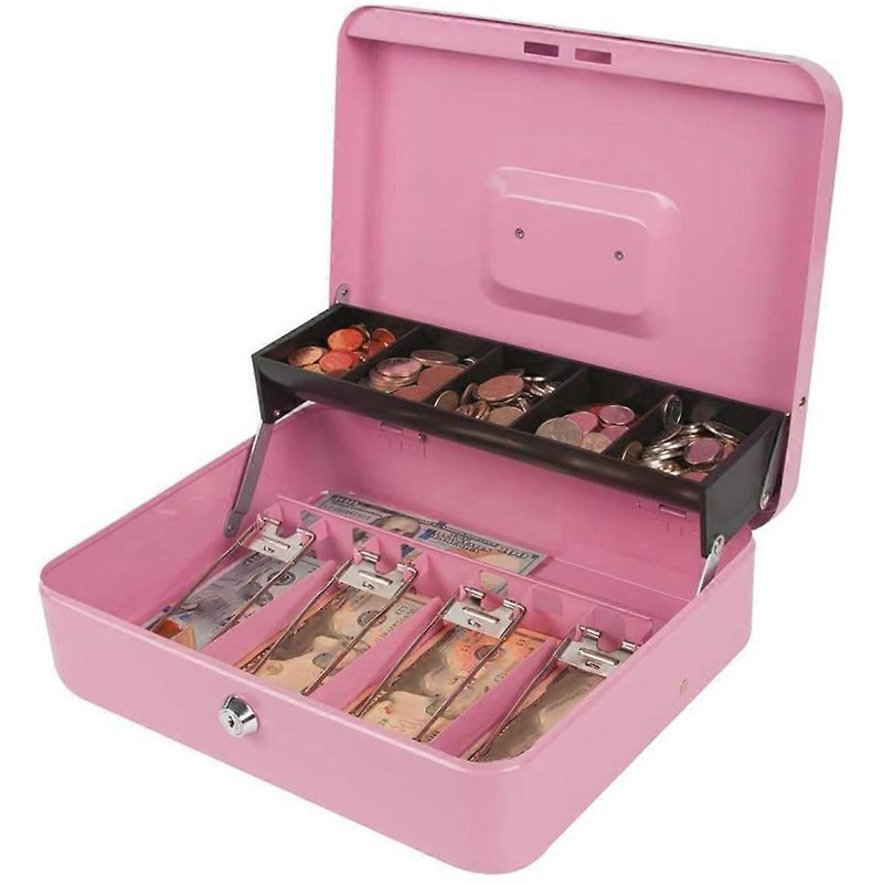 Coffre de rangement de sécurité verrouillable en métal avec plateau à monnaie, compartiments multiples, portable