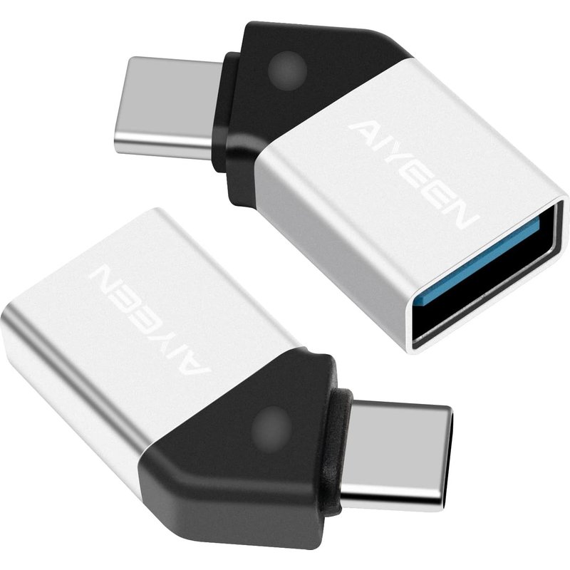 NFGR-Adaptateur Usb C Vers Usb (2 Paquets), Adaptateur Otg 45 Degrés Usb C Mâle Vers Usb 3.0 Femelle Compatible Avec Macbook Pro 2019/2018, Samsung Et Autres Dispositifs Usb-C, Argent