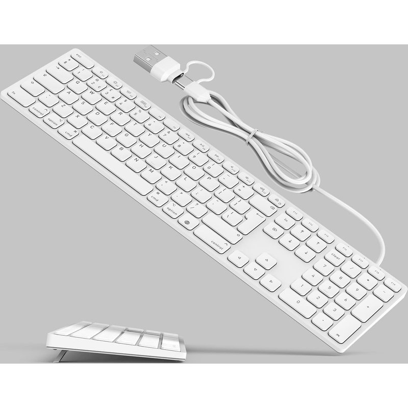 Clavier Filaire Pleine Taille Pour Mac Os ¿ Béquille Intégrée, Câble De Connexion Dans Le Port Usb-A/Usb-C, Clavier Usb Plug-N-Play Avec Pavé Numérique Pour Ordinateur Portable Imac/Mac