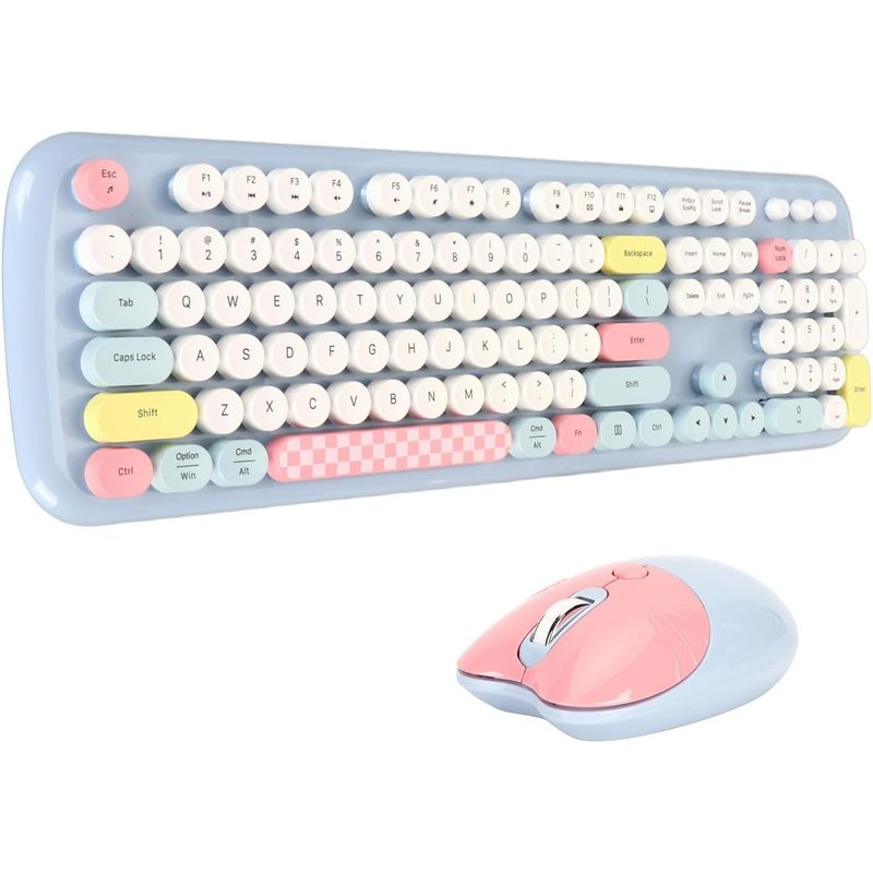 Ensemble Clavier Et Souris Sans Fil, Machine À Écrire Colorée À 84 Touches, Clavier Kawaii Et Souris Chat Mignon Silencieuse, Combinaison Clavier Et Souris De Couleurs Mélangées