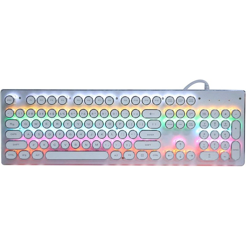 Clavier Mécanique Rétro, Clavier Mécanique De Jeu De Touches Rondes De Style Punk À 104 Touches Design Ergonomique Avec Lumière Mixte Colorée, Pour Ordinateurs De Bureau Et Ordinateurs(Blanc)