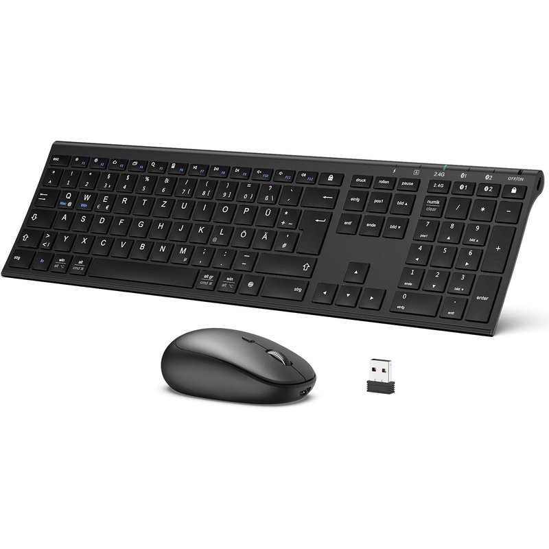 Clavier Bluetooth Avec Souris, Rechargeable Double Mode Usb & Bluetooth Clavier En Métal, Clavier Ultra Fin Silencieux, Ensemble De Souris Sans Fil Pour Pc/Tablette/Macos, Disposition Qwertz