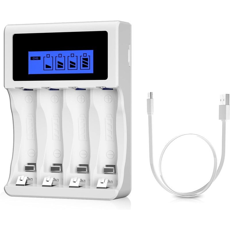 Chargeur Piles Rechargeable, 4 Slots Lcd Charge Rapide De Pour Ni-Mh/Ni-Cd Aa Aaa Rechargeable Pile Avec Port Usb