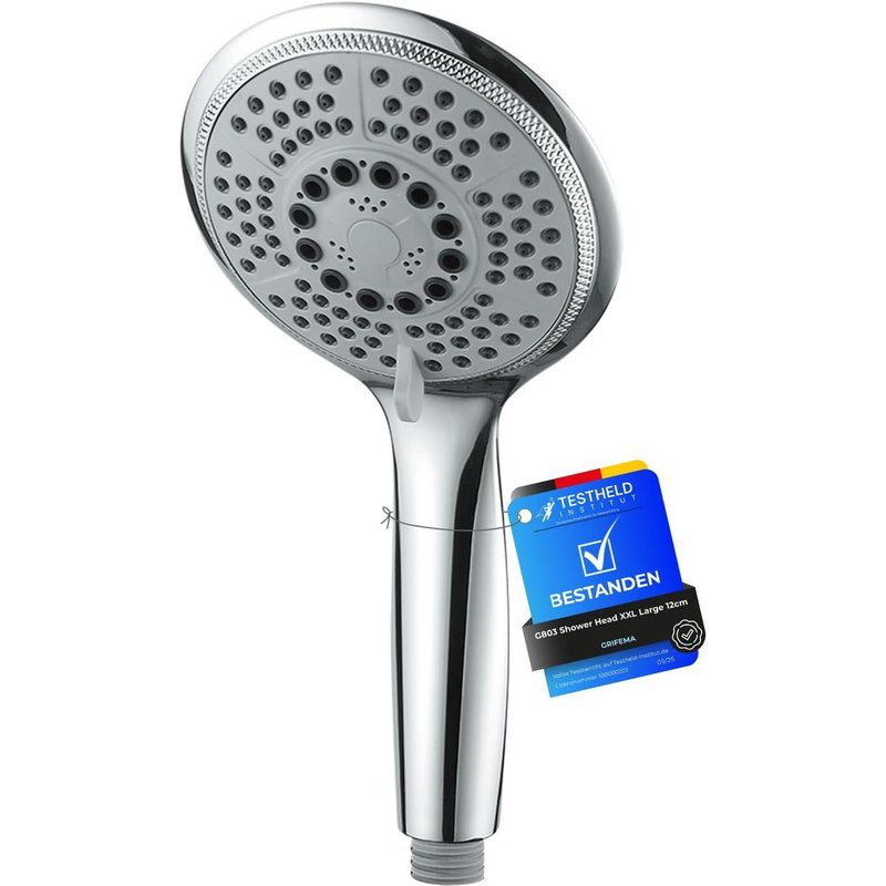 Douchette à Main 5 jets pour Salle de Bain, Grosse Pommeau de Douche (G1/2 pouces, 120mm), Chrome