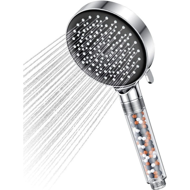 Pommeau de douche avec filtre - Pommeau De douche economie deau haute pression - Douche à effet pluie avec 6 types de jets (Pommeau De Douche Economie Deau sans tuyau), chrome 7,5L/min