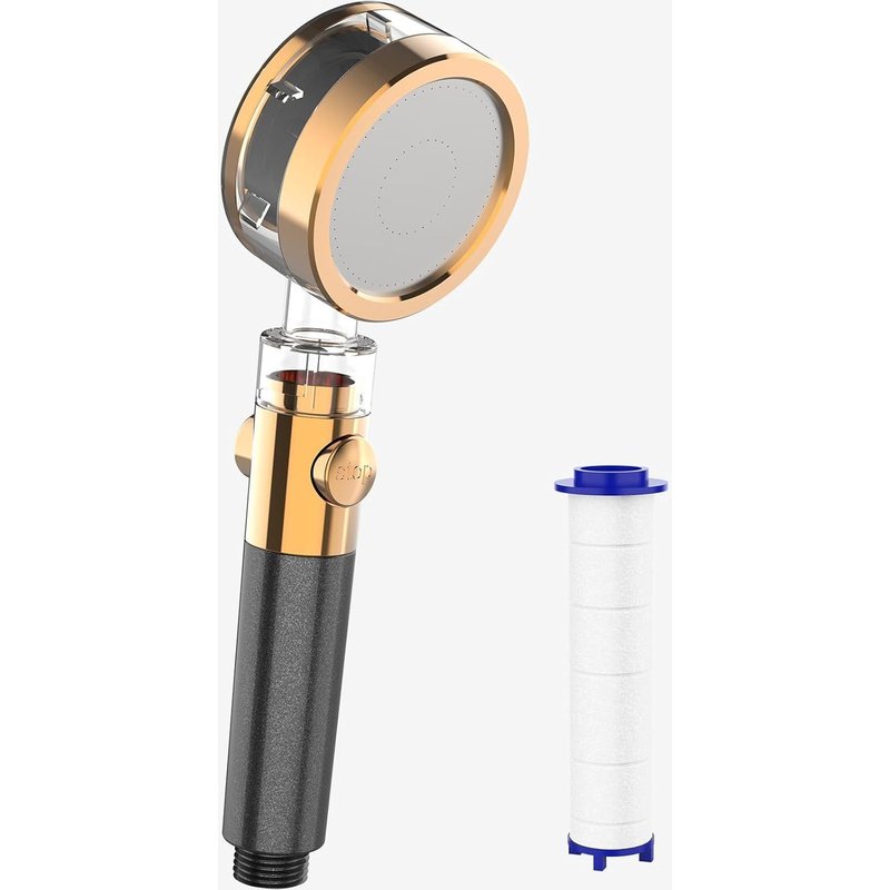 Pommeau de Douche avec Filtre, Douchette avec Arrêt d'Eau, Douche Économique, Pommeau Haute Pression pour Éliminer le Calcaire, le Chlore, les Bactéries et les Métaux Lourds, Noir