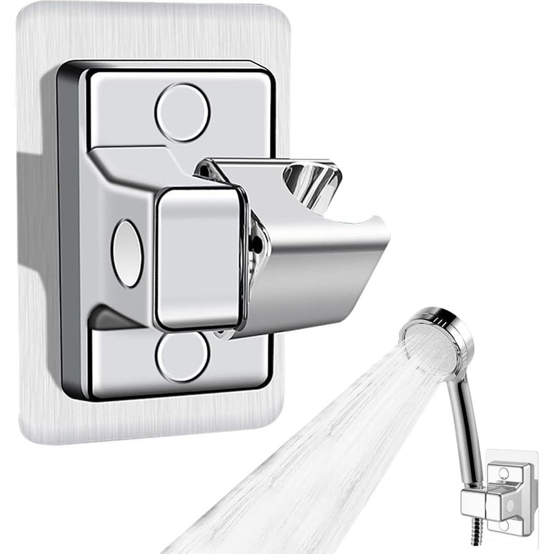 Support Pommeau de Douche, 360° Réglable Support Douche, ABS Plastique Accroche Pommeau de Douche Support Pommeau de Douche sans Percage, Adhésif Fort Porte Pommeau de Douche Support Douche Argent