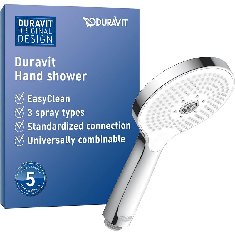 Universal pommeau de douche, pomme de douche avec 3 types de jets (Rain, Pulse, Mono), TĂȘte de douche ronde (Ă 120 mm), facile Ă nettoyer, chromĂ©/blanc