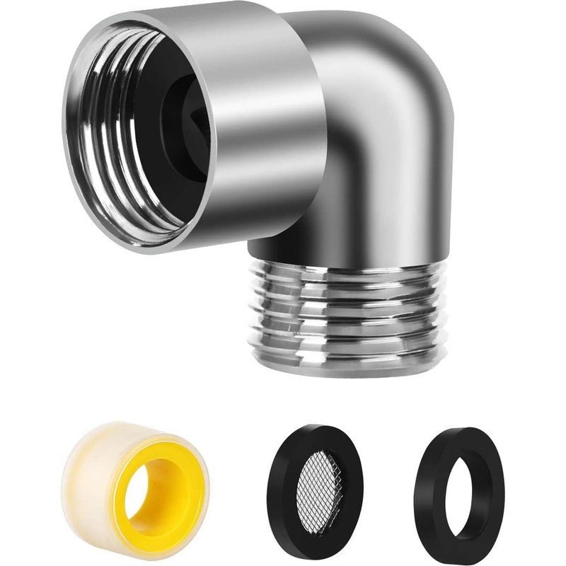Adaptateur de douchette à 90 °, adaptateur de raccord de tuyau de douche avec rondelles, adaptateur de pommeau de douche à effet pluie, pièce articulée, raccord coudé pour douchette, douchette murale,