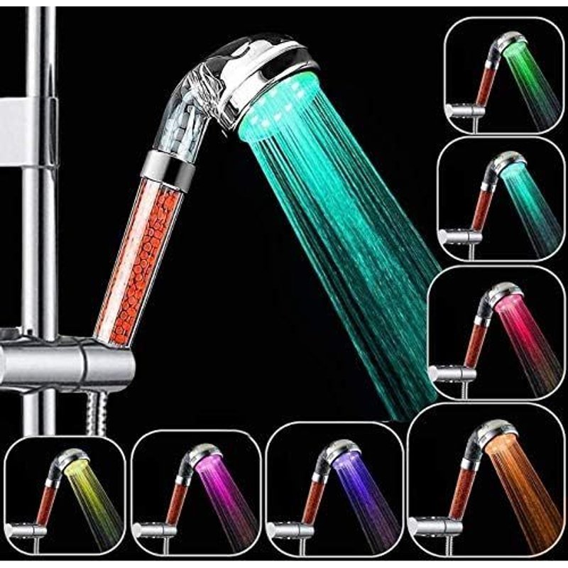 Pommeau de douche Stone Ionic avec LED 7 couleurs changeantes 200 % haute pression Filtre de douche 30 % d'économie d'eau Pulvérisateur ionique négatif avec poignée filtrée (rouge)