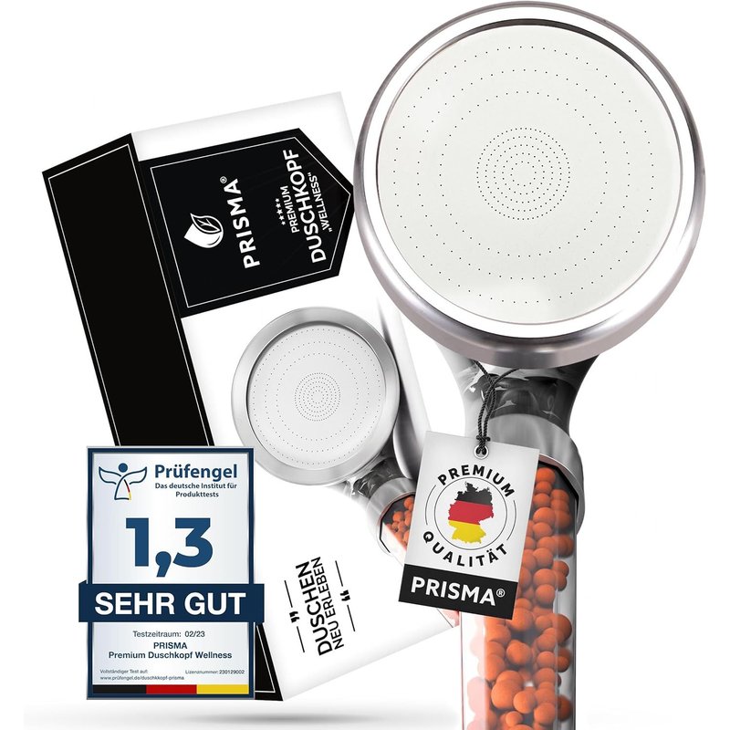 PRISMA Pommeau de douche pour une expérience de douche unique ¿ Plus de pression d'eau, économie d'eau, 3 fonctions avec filtre, douche à effet pluie, pommeau de douche massage