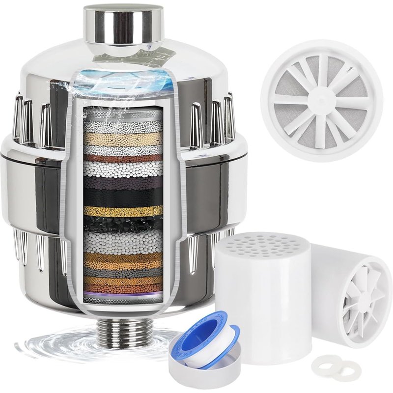 Filtre De Douche à 25 Étapes Avec Pales De Ventilateur, Filtre De Douche Universel Avec 2 Cartouches Remplaçables, Hydrofuge Et Antisalissure, Élimine Le Chlore Et Le Fluorure