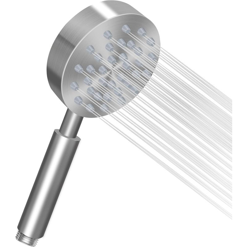 Pommeau de douche à économie d'eau en métal : acier inoxydable brossé haute pression - Douche à effet pluie - Boost de pression - Rond - Tête de douche universelle pour salle de bain