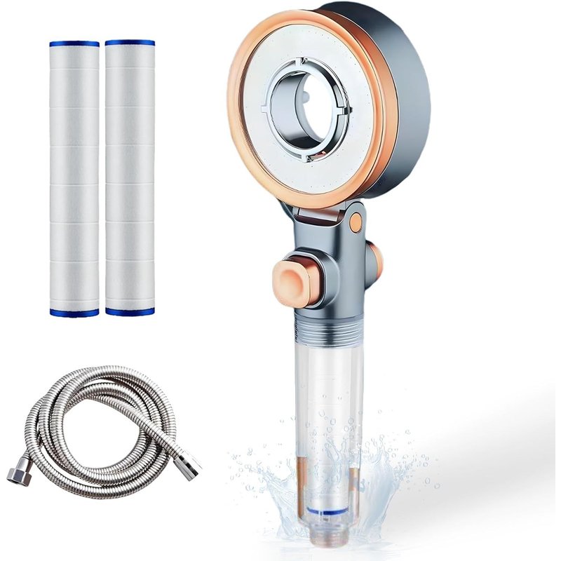 Pomme de Douche Anti Calcaire avec Filtre, 3 Types de Jet, Tuyau de 1,5 M, 2 éléments Filtrants, Chromé, Moderne, Économique, Inclut Tuyau de 1,5 m et 2 filtres