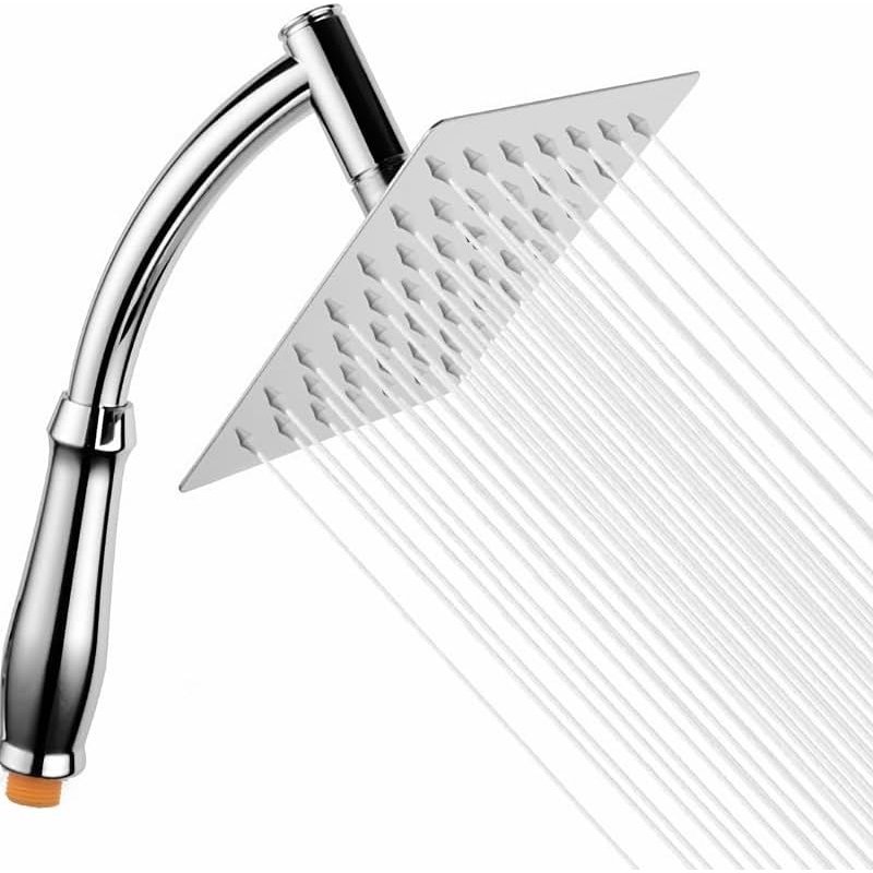 Pomme de douche à effet pluie en acier inoxydable de 15,2 cm ¿ Pomme de douche carrée haute pression ¿ Grand pommeau de douche cascade avec bras d'extension à main ¿ Pommeau de douche