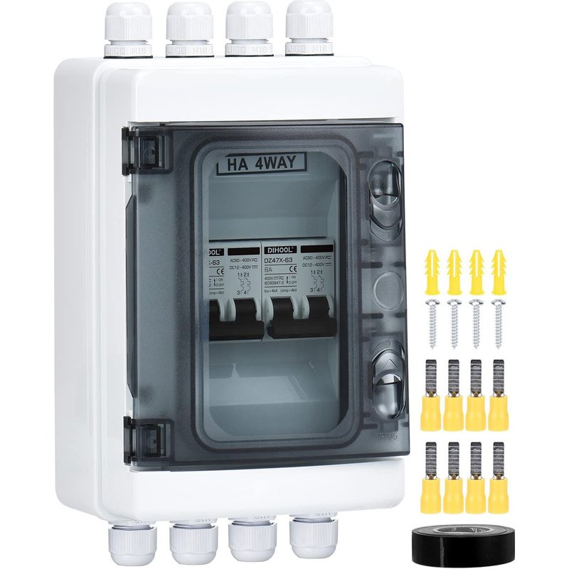 Lot de 2 disjoncteurs 12V CC-Système solaire PV-6A-2 pôles (DC12V-DC400V ou CA 110-400V)-Avec boîtier étanche IP65