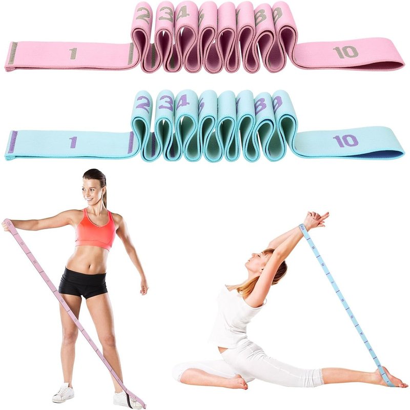 2 X Elastic Bodybuilding Bands 10 Loops Resistance Band Stretch Strap For Fitness,Yoga,Pilates,Latin