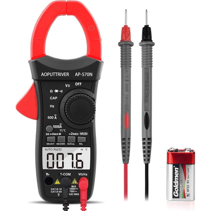 Pince Ampèremétrique Numérique AP-570N 6000Compte TRMS Pince Amperemetrique Sans Contact Mesurer Tension CC/CA,Courant,Résistance,Capacité,Température,Fréquence,Cycle de Service¿Batterie Incluse¿