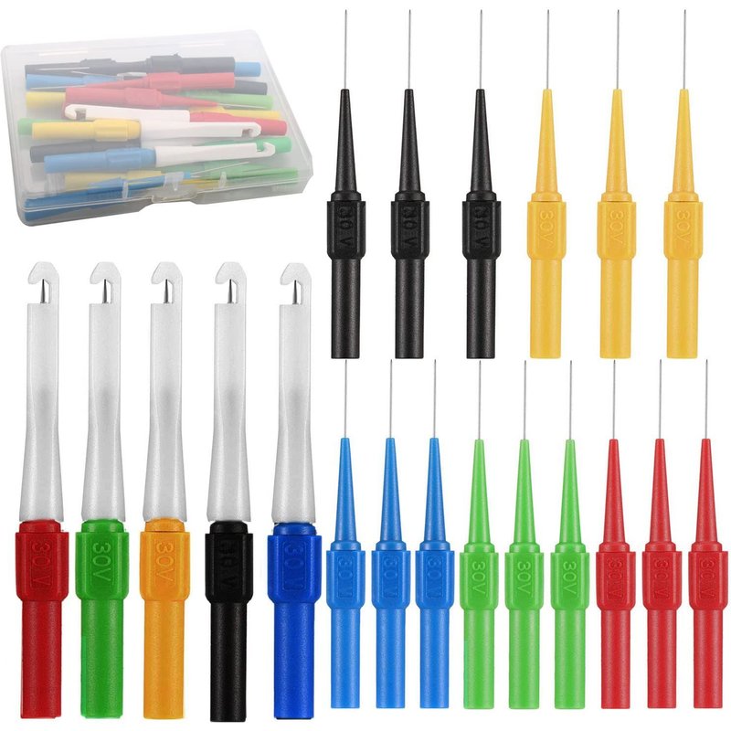 20PCS Sonde De Test,Cordons De Test Multimètre en Acier Inoxydable Sondes De Teste Câble Testeur Multifonction pour Multimètres Laboratoires Électriciens¿rouge jaune bleu vert noir¿