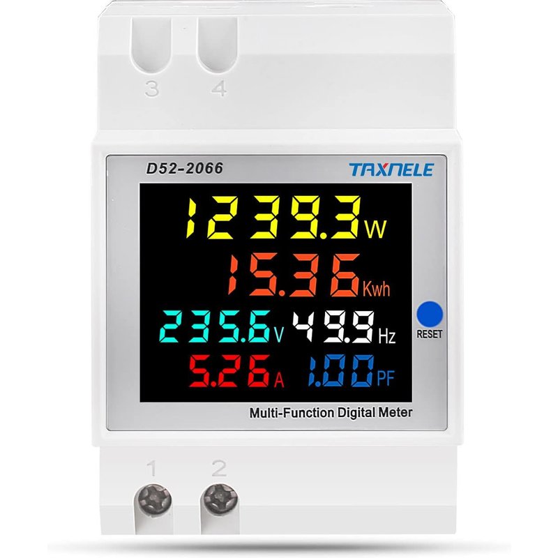 Compteur d'énergie monophasé Din Rail AC Monitor 6 en 1 Multimètre AC 40-300V 100A Tension Courant Voltmètre Ampèremètre Watt Kwh Fréquence Power Meter 110V 230V (Built-in CT)