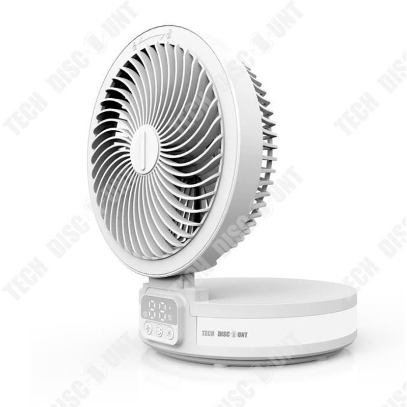 TD® Ventilateur électrique de bureau 4 vitesses Veilleuse intelligente Rotation de 120° à gauche/droite Ventilateur électrique pli