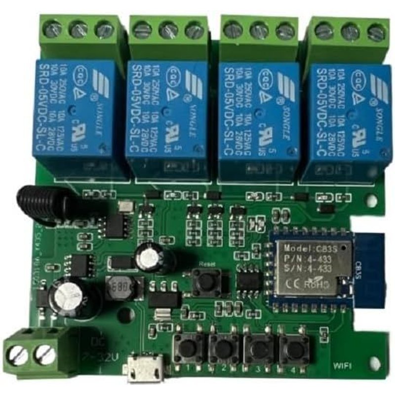 WIFI Relay Switching Module,Self-Locking/Momentary Mode,WIFI Remote Voice Control Garage Door,DIY Smart Home (Smart life app,4CH)