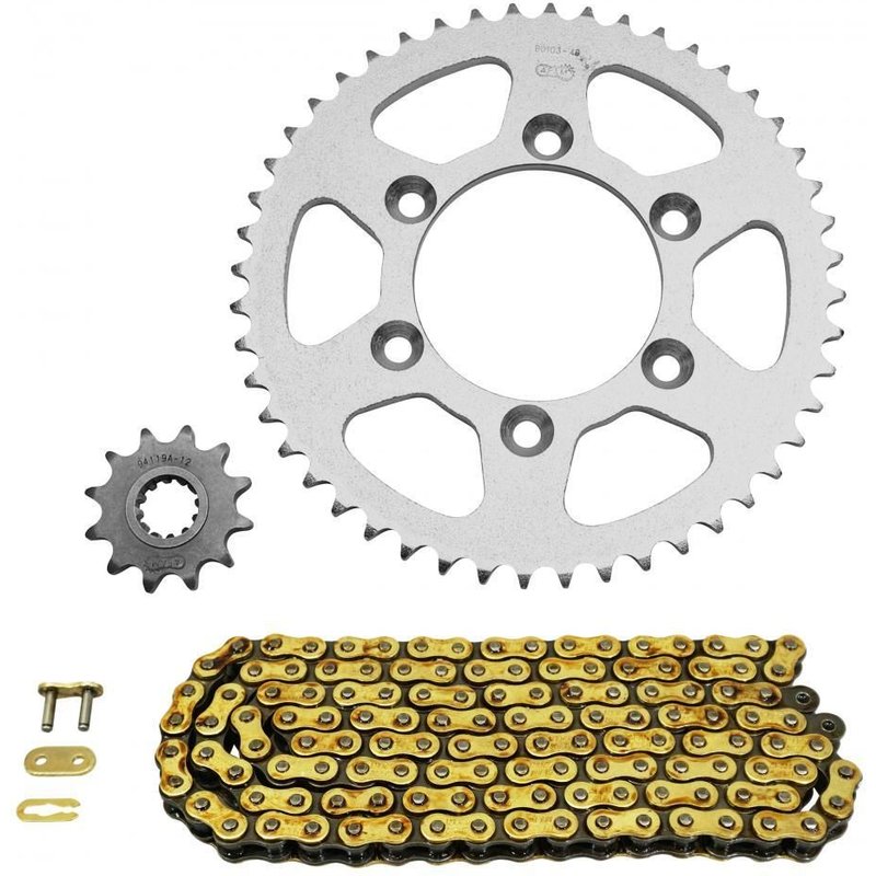 Kit chaîne Afam pas 420 12x48 démultiplication d'origine avec trous